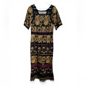Anthropologie Embroidered Paisley Midi Dress – Size 10 – Bohemian Beauty